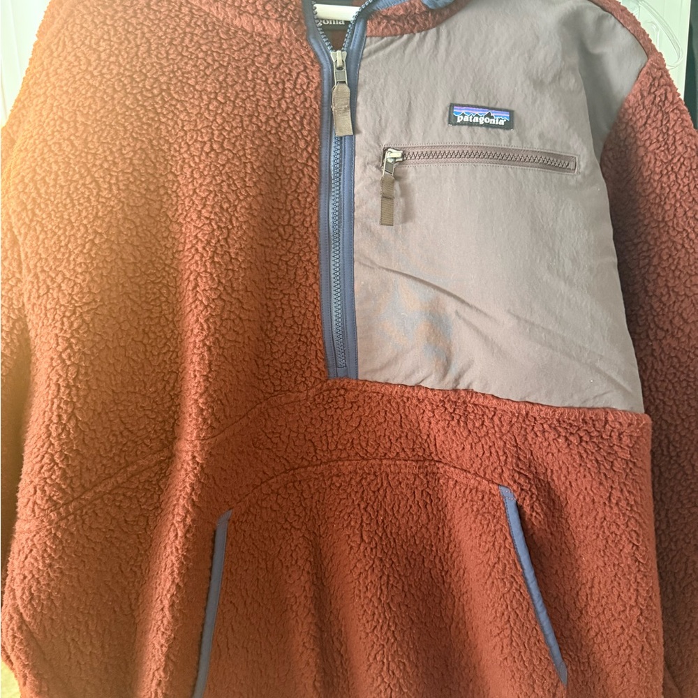 Patagonia Brick Red and grey Fleece Hoodie. XL